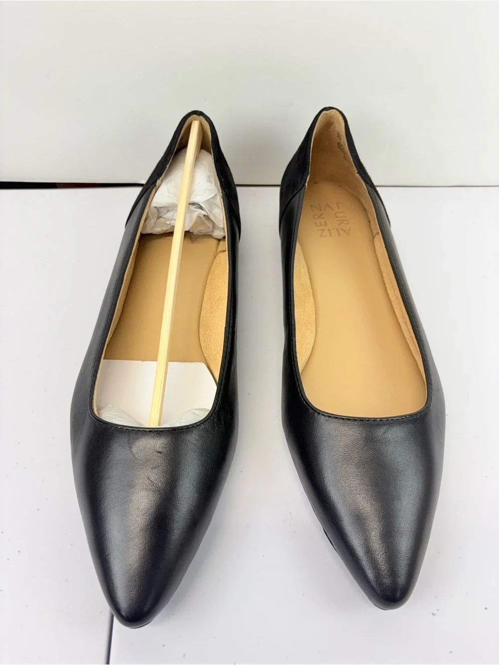 Naturalizer Womens 9M Rayna Black Leather Pointed Toe Ballet Flats Shoes